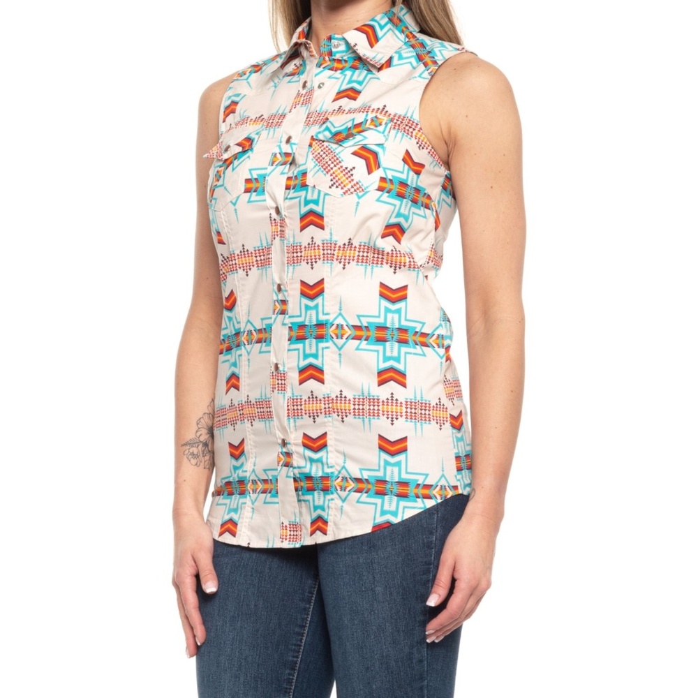 Rock & Roll Denim Aztec Sleeveless Top - Size XL